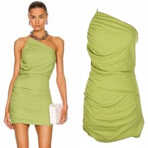 THE SEI Women’s Size 6 Kiwi Green Asymmetric One-Shoulder Gathered Mini Dress